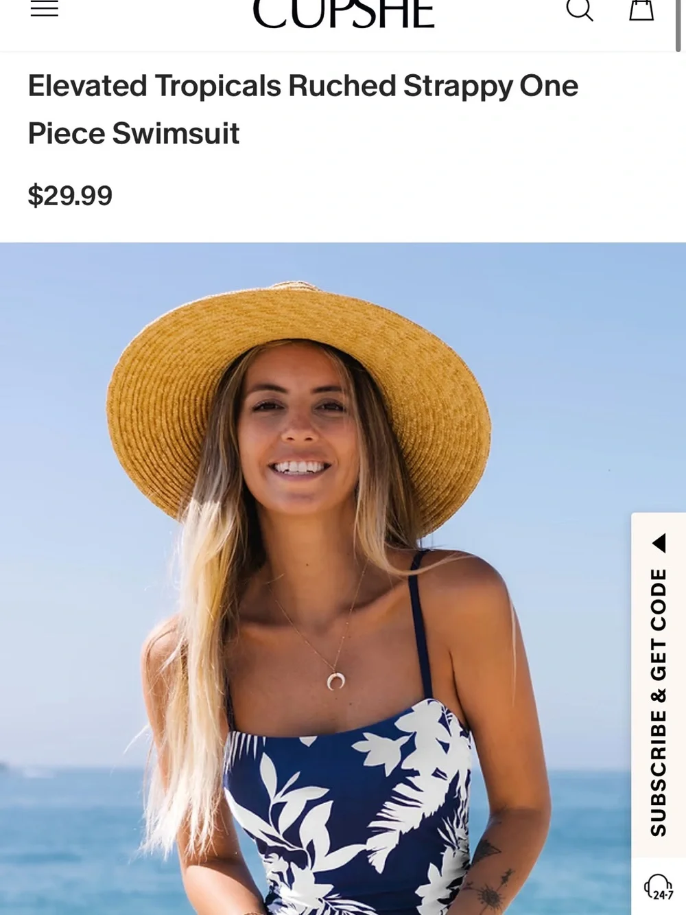 Cupshe Navy White Tropical Ruched Strappy One-Piece Swimsuit